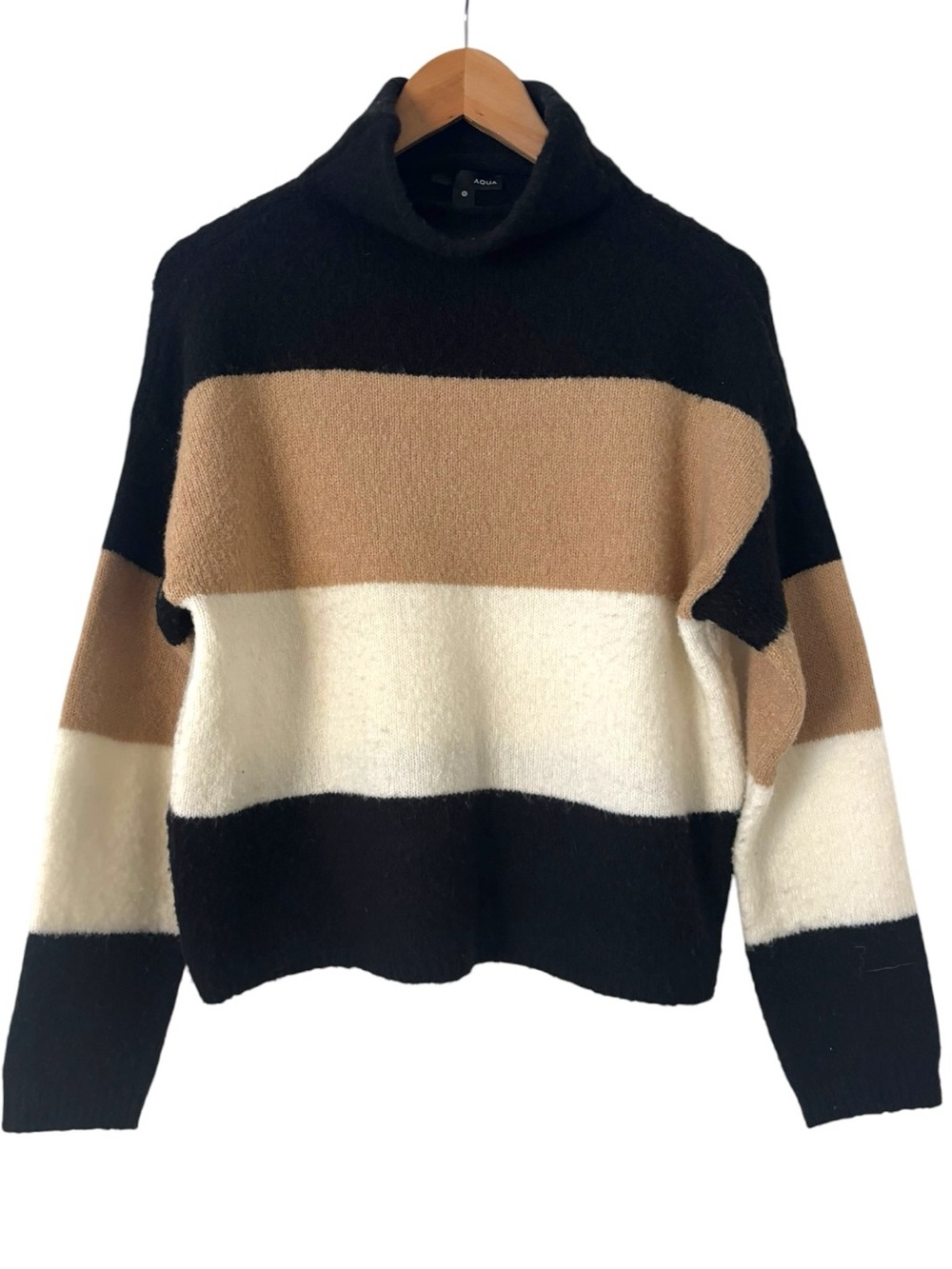 Aqua Colorblock Striped Wool Blend Turtleneck Sweater - Picture 2 of 4
